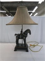 METAL DECORATIVE HORSE & MAN TABLE LAMP W/ SHADE