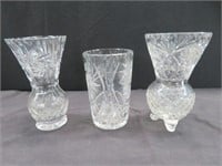 3 CRYSTAL VASES (APPROX 7.5" HIGH)