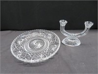 ROUND CRYSTAL SERVING TRAY & CANDLESTICK