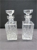 PAIR CRYSTAL DECANTERS W/ STOPPERS (10" HIGH)