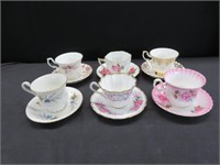 6 ASSORTED ONE CHINA CUPS W/ SAUCERS