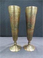 PAIR OF BRASS VASES (APPROX 8" HIGH)