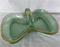 Etched green glass handled dish - XE