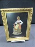 GILT FRAMED PICTURE OF LADY (INSET W/ STONE)
