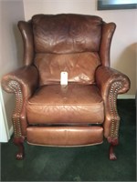 GREAT RECLINING LEATHER NAILHEAD WING BACK CHAIR