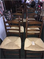 VINTAGE WOOD SET OF 6 CAIN SEAT WOVEN CHAIRS