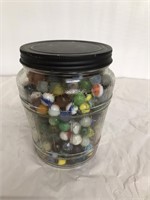 Vintage marbles in a vintage glass jar