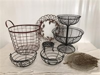 Assorted metal baskets and Decor- some vintage