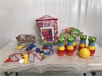Kid's bowling Game, Kid's medical kit lot, and fir