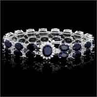 `14k Gold 50.00ct Sapphire & 0.55ct Diamond Bracel