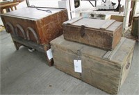 (2) Wood Trunks & Cabinet