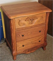 Oak Carved Night Stand 3 Drawer 26"W 18"D 30"T