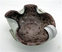 Murano Cased Amethyst & White Glass Ash Tray Bowl