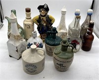 Grouping of Stoneware Whiskey Jugs & Pirate Decant