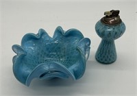 Murano Cased Blue Glass Lighter & Ash Tray Bowl