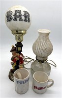 Bar Light, Polish Mug, Oil Lamp w Milkglass Shade