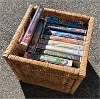 Woven Basket Lot Full of Disney & Other VHS - Most