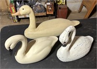 (3) Carved Wood Duck & Geese Figurines