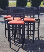 (6) Metal High Chairs - Black w Orange Cushions