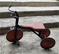 Antique Metal Tricycle w/ Wooden Seat, Hard Rubber
