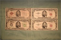 4 US $5 Federal Reserve Notes: series of 1928 C, 1