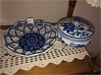 Blue Lace Bowl & Covered Dish