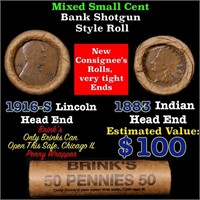 Mixed small cents 1c orig shotgun roll, 1916-s Whe