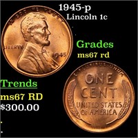 1945-p Lincoln Cent 1c Graded ms67 rd By SEGS