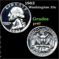 Proof 1962 Washington Quarter 25c Grades GEM++ Pro