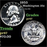 Proof 1953 Washington Quarter 25c Grades GEM++ Pro