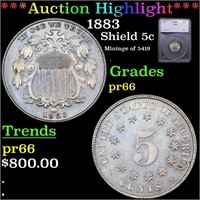 Proof ***Auction Highlight*** 1883 Shield Nickel 5