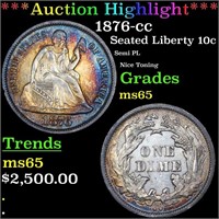 1876-cc Seated Liberty Dime 10c Graded ms65 By SEG