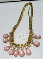 Pretty Pink & Gold tone Necklace Jewelry