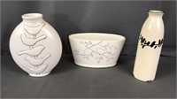 3 Porcelain Vases & Planter Bird Motif