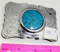 Turquoise Styled Silver Toned Belt Buckle