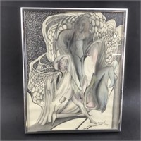 1970s Psych signed drawing  Framed under glass