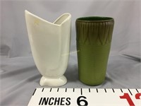 Hull USA white glaze vase, Niemoth green vase