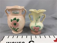 Hull USA pink floral vases (2)