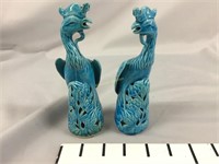 Turquoise glazed porcelain peacocks (2)
