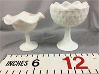 White milk glass footed compotes (2)