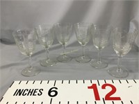 (6)Federal glass water goblets etched glass