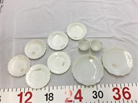 Victorian milk glass plates and cups ; cremax