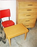 Retro Stool, Chair, 5 Drawer Dresser - Chair