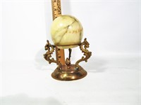 Vintage Marble Sphere On 3 Drag Brass Stand