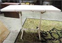 Vtg Small Fold Down Metal Table On Wheels