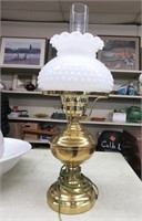 Hobknob Milk Glass Hurricane Lamp: 20.5"T
