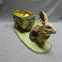 Early Paper Mache Easter Bunny w/ Cart