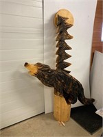 Howling Wolf at the Moon 84” tall  Wood Carving