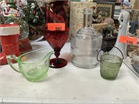 VASELINE GLASS CREAMER & MISC VTG GLASSWARE