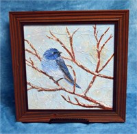 Framed Bluebird painting